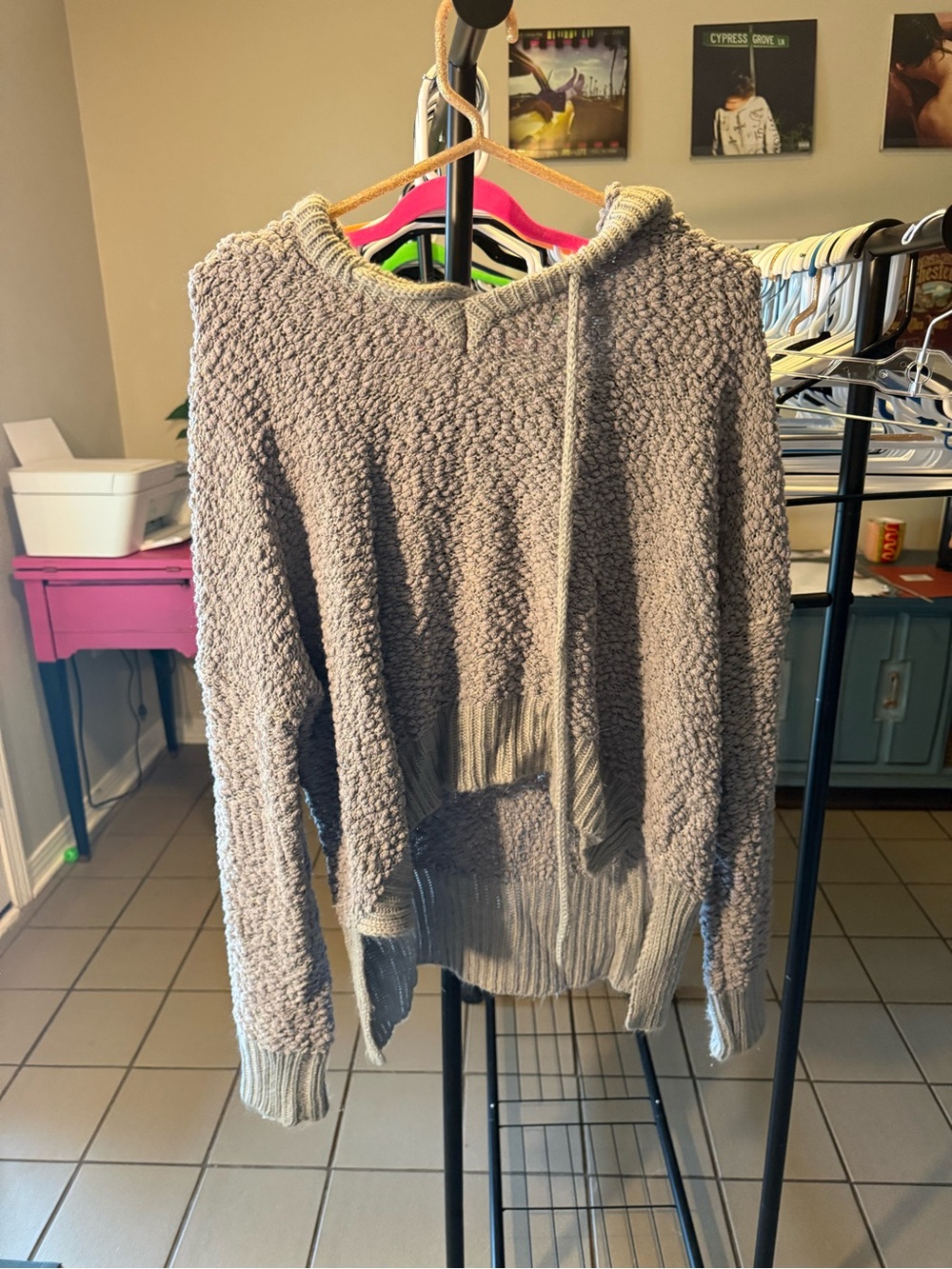 POL Plush Taupe Hooded Pullover Sweater